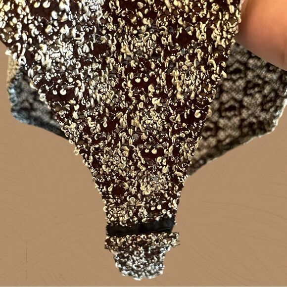 Vintage 90s textured brown and beige high neck bodysuit - Picture 4 of 10